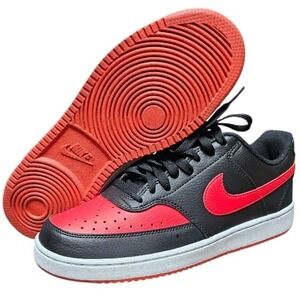 Nike Court Vision Low Black Red Sneakers Casual Shoes Mens Size 13 Leather New